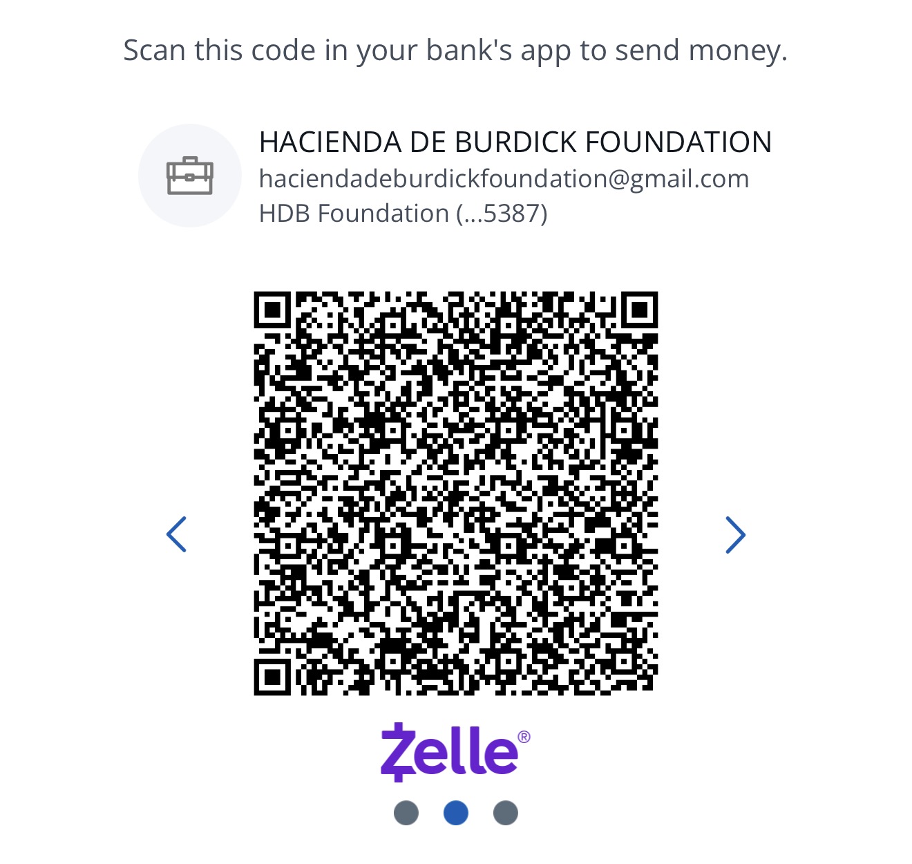 Zelle QR code — Hacienda de Burdick Foundation